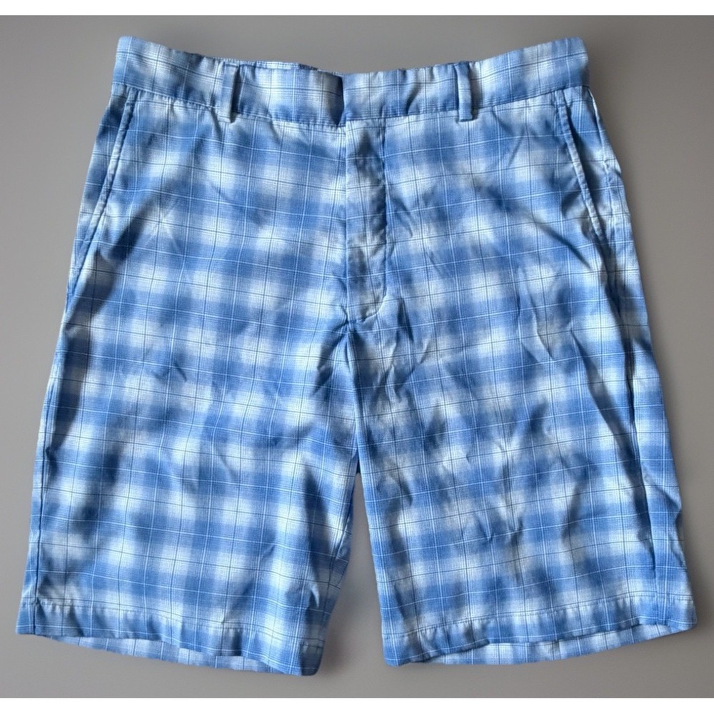 Walter Hagen Golf Shorts Blue White Plaid Performance Stretch Activewear 32 JBHS